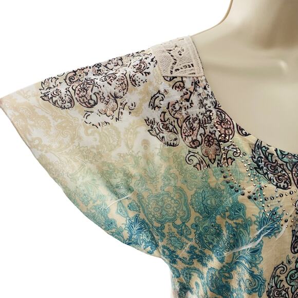 Live and Let Live Shirt Womens Rhinestone Boho Top Size Small Crochet Artsy Y2K - Picture 5 of 13